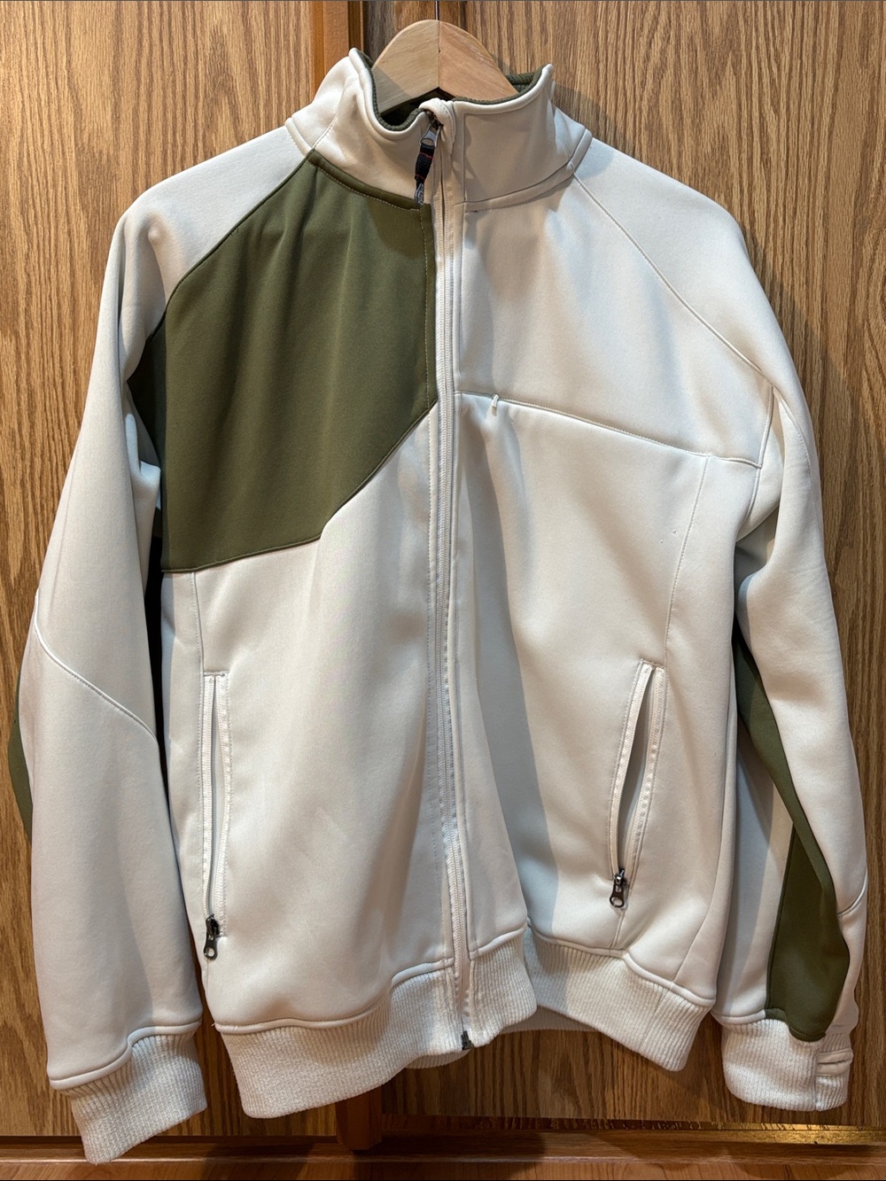 Empyre White and Olive Green Zip-Up Windbreaker Jacket